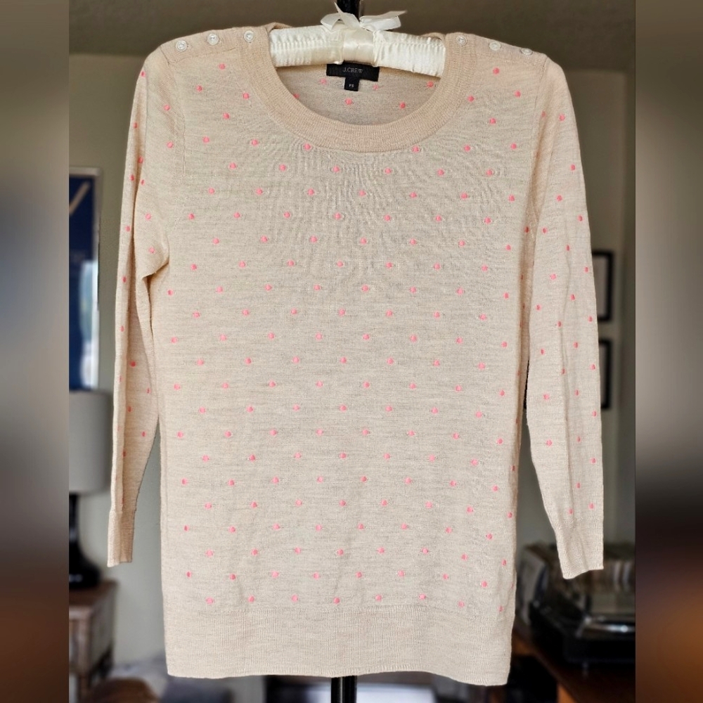 J.Crew Merino Wool Pink Polka Dot Pullover - Picture 9 of 9